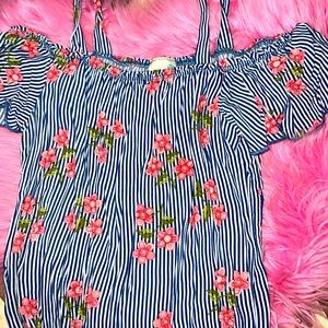 lily bleu girls shirt size 14 (L) with blue & white stripped and flowers